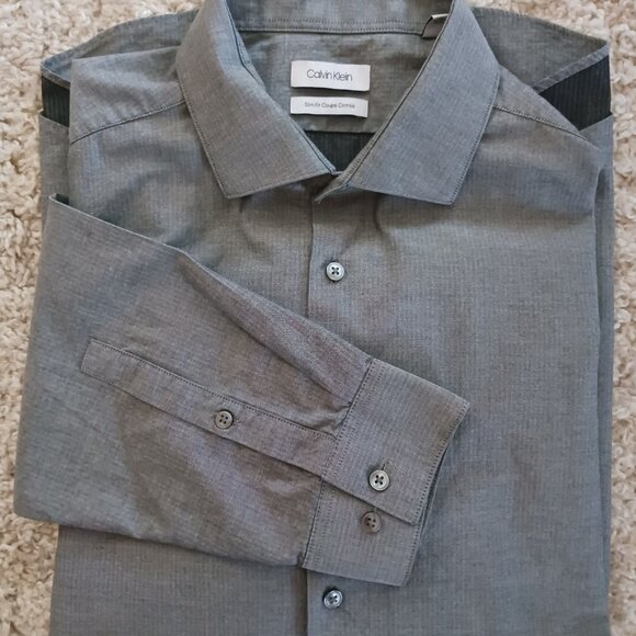 Calvin Klein Mens Long Sleeve Dress Shirt Formal Grey Size 34/35 XL Slim Fit - Picture 1 of 11